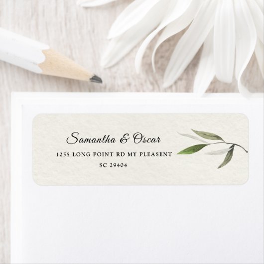 Moderne Waterverf Groene Olijftak Etiket (Insitu)