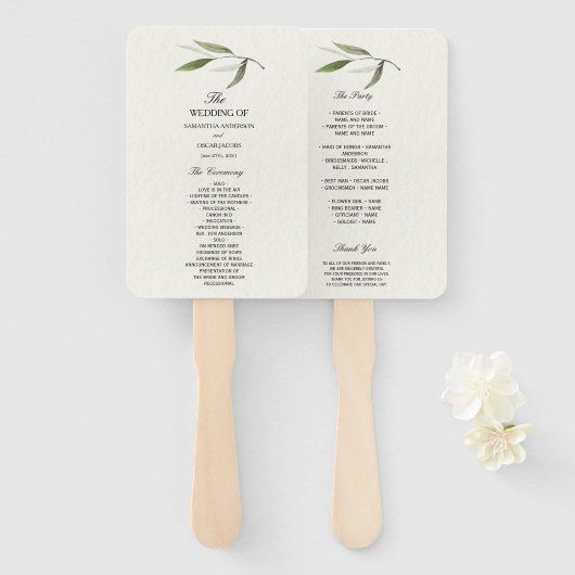 Moderne Waterverf Groene Olijftak Handwaaier (Voorkant en achterkant)