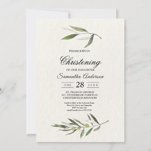 Moderne Waterverf Groene Olijftak Kaart (Voorkant)