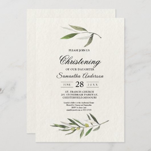 Moderne Waterverf Groene Olijftak Kaart (Voorkant / Achterkant)