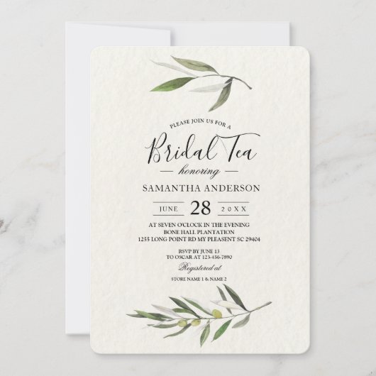 Moderne Waterverf Groene Olijftak Kaart (Voorkant)