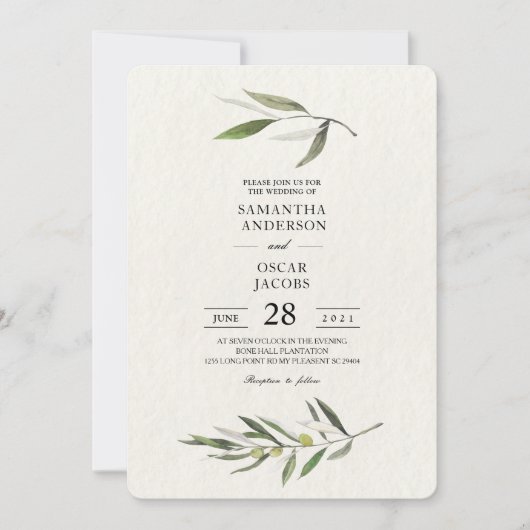 Moderne Waterverf Groene Olijftak Kaart (Voorkant)