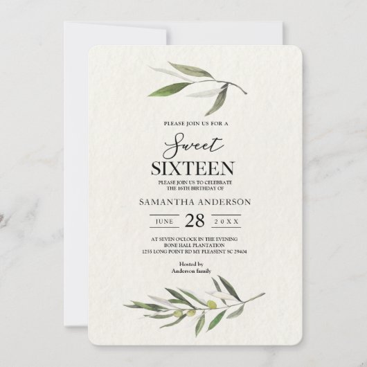 Moderne Waterverf Groene Olijftak Kaart (Voorkant)