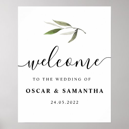 Moderne Waterverf Groene Olijftak Poster (Voorkant)