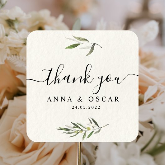 Moderne waterverf groene olijftak  vierkante sticker