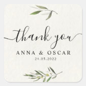 Moderne waterverf groene olijftak  vierkante sticker (Voorkant)