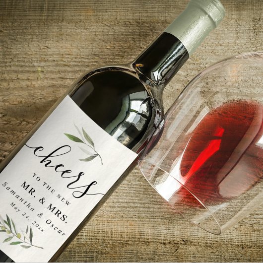 Moderne waterverf groene olijftak  wijn etiket