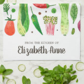 Moderne Waterverf Groenten Groenten Scriptnaam Theedoek (Gevouwen)