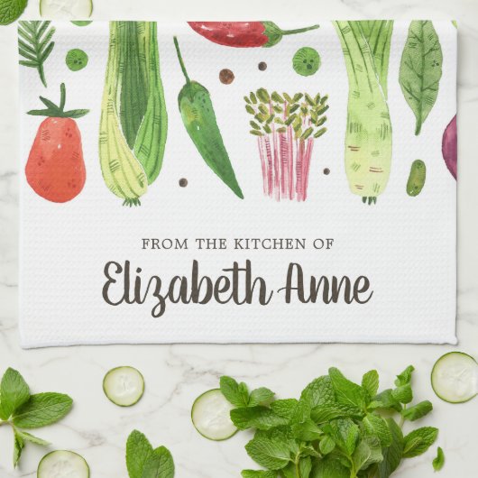 Moderne Waterverf Groenten Groenten Scriptnaam Theedoek (Gevouwen)