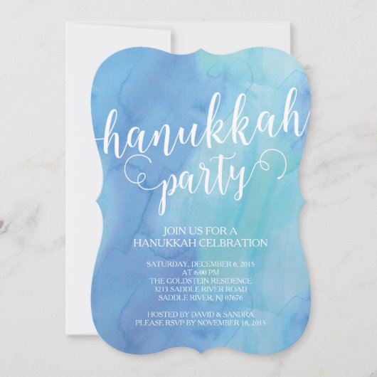 Moderne Waterverf Hanukkah Celebration Invitation Kaart (Voorkant)