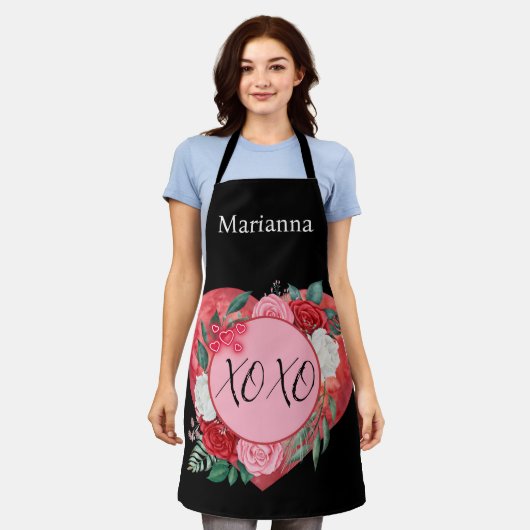 Moderne Waterverf Hart Floral - Aangepast Schort (Gedragen)