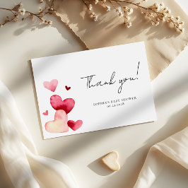 Moderne Waterverf Harten Romantische Baby Shower Bedankkaart