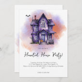 Moderne Waterverf Haunted House Party Halloween Kaart (Voorkant / Achterkant)