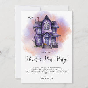 Moderne Waterverf Haunted House Party Halloween Kaart