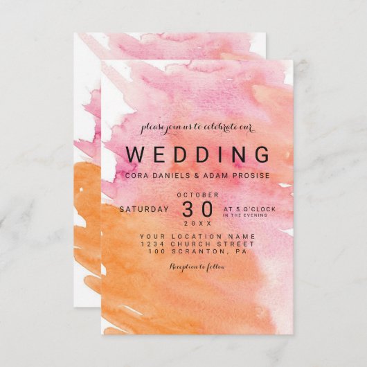 Moderne Waterverf Hearts Weddenskaart Kaart (Voorkant / Achterkant)