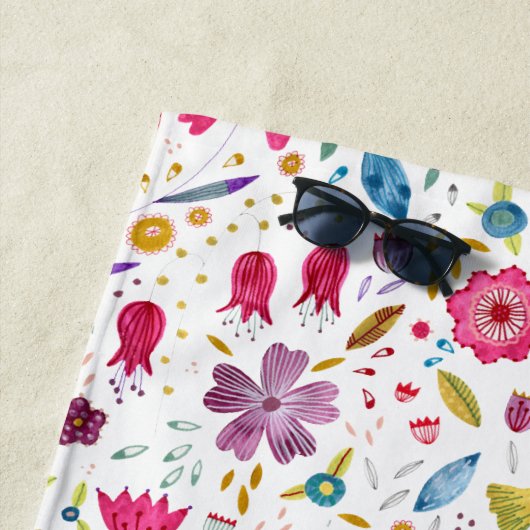 Moderne Waterverf Hedgerow Bloem Monogram Strandlaken (In situ)