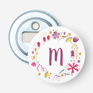 Moderne Waterverf herfst bloem groot monogram Button Flesopener