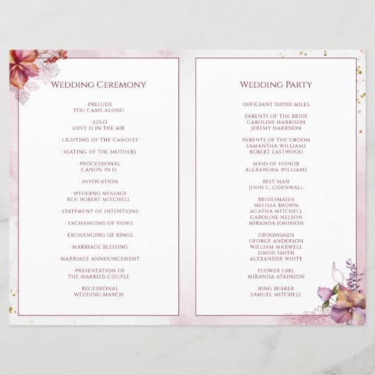 Moderne Waterverf Herfst Bouquet Wedding Programme (Achterkant)