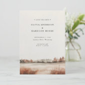 Moderne Waterverf Herfst Buitenlandschap Huwelijk Save The Date (Staand voorkant)