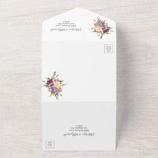 Moderne Waterverf Herfst Floral Wedding All In One Uitnodiging (Buitenkant)