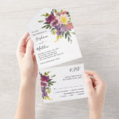 Moderne Waterverf Herfst Floral Wedding All In One Uitnodiging (Afscheurbaar)