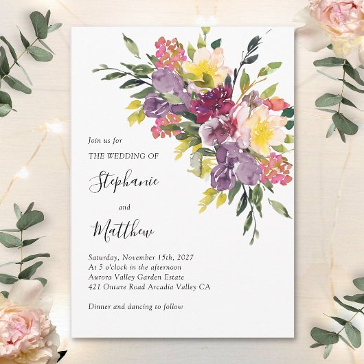 Moderne Waterverf Herfst Floral Wedding Kaart