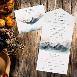 Moderne Waterverf Herfst Outdoor Mountain Bruiloft All In One Uitnodiging