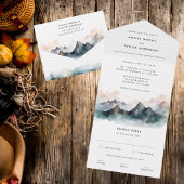 Moderne Waterverf Herfst Outdoor Mountain Bruiloft All In One Uitnodiging