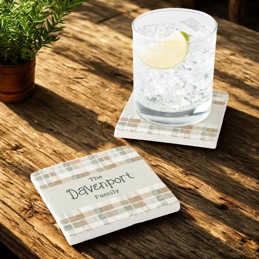 Moderne Waterverf Herfst Plaid familienaam Stenen Onderzetter