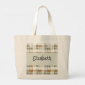 Moderne Waterverf Herfst Plaid Grote Tote Bag (Achterkant)