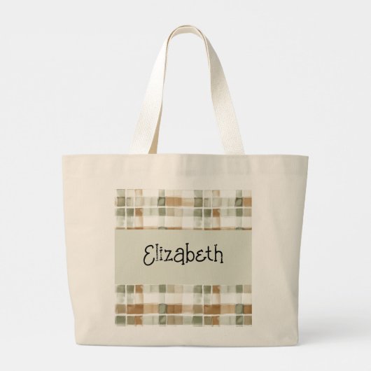 Moderne Waterverf Herfst Plaid Grote Tote Bag (Achterkant)