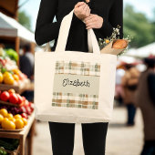 Moderne Waterverf Herfst Plaid Grote Tote Bag