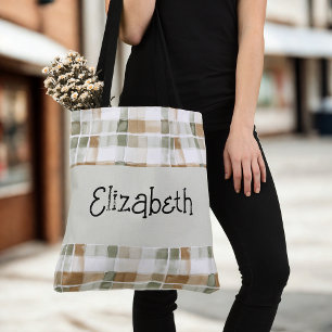 Moderne Waterverf Herfst Plaid Tote Bag
