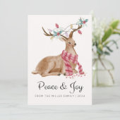 Moderne Waterverf Herten Vrede en Plezier Kerst Feestdagenkaart (Staand voorkant)