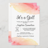 Moderne Waterverf, HET IS EEN MEISJE! Roze Baby sh Kaart (Voorkant / Achterkant)
