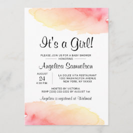 Moderne Waterverf, HET IS EEN MEISJE! Roze Baby sh Kaart