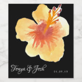 Moderne Waterverf Hibiscus Summer Yellow Tropical Wijn Etiket (Enkel label)