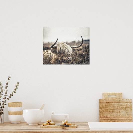 Moderne Waterverf Highland Koe Poster (Keuken)
