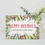 Moderne Waterverf Holly Foliage en Berries Feestdagenkaart (Staand voorkant)