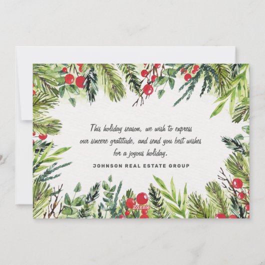 Moderne Waterverf Holly Foliage en Berries Feestdagenkaart (Achterkant)