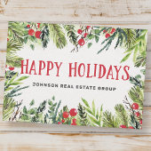 Moderne Waterverf Holly Foliage en Berries Feestdagenkaart