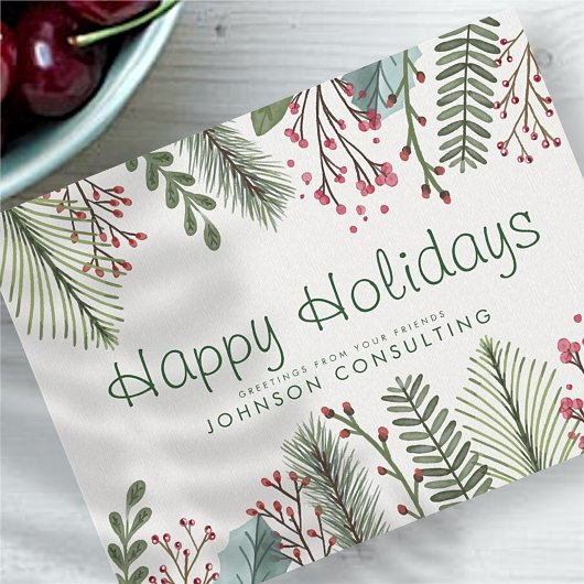 Moderne Waterverf Holly Foliage Holiday Greetings Briefkaart