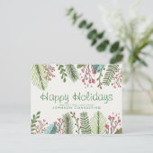 Moderne Waterverf Holly Foliage Holiday Greetings Briefkaart (Staand voorkant)