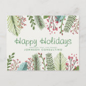 Moderne Waterverf Holly Foliage Holiday Greetings Briefkaart (Voorkant)