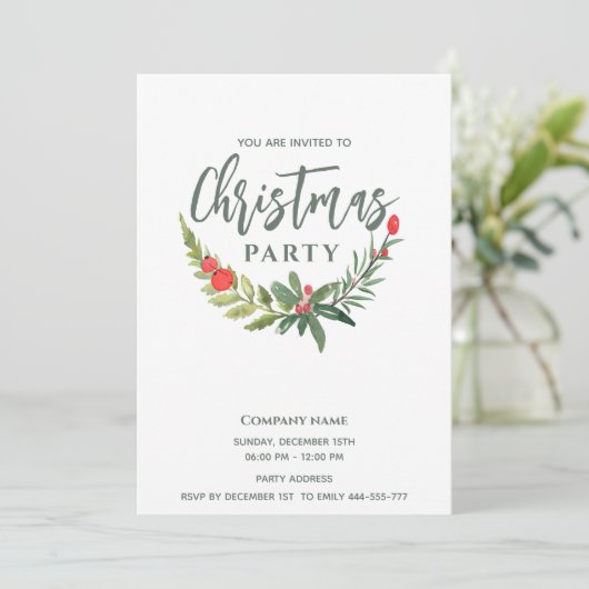 Moderne Waterverf Holly Greenery Kerstfeest Kaart (Staand voorkant)