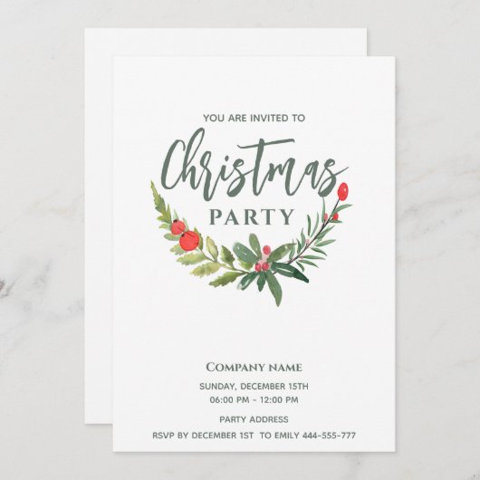 Moderne Waterverf Holly Greenery Kerstfeest Kaart (Voorkant / Achterkant)