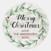Moderne Waterverf Holly Wreate Kerstmis Ronde Sticker (Voorkant)