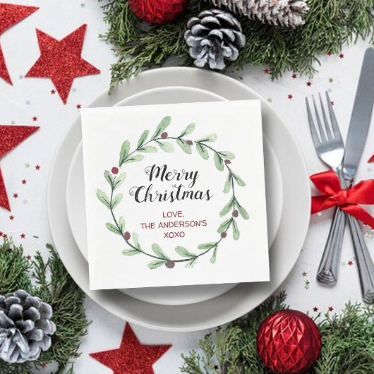 Moderne Waterverf Holly Wreate Kerstmis Servet