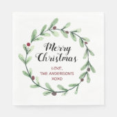 Moderne Waterverf Holly Wreate Kerstmis Servet (Voorkant)
