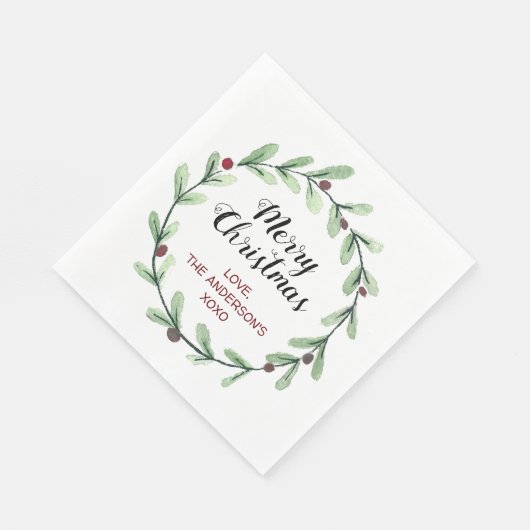 Moderne Waterverf Holly Wreate Kerstmis Servet (Hoek)